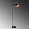 A black floor lamp with a copper-colored interior shade is shown against a gradient gray background. Produktbild-Vorschau
