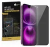 A product shot of an iPhone screen protector packaging and the screen protector itself placed on an iPhone. Produktbild-Vorschau