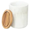 A white cylindrical container with a wooden lid. Anteprima dell’immagine prodotto