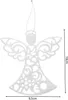A white glittery angel Christmas ornament is shown against a white background, with dimensions indicated by measurement lines. Náhled obrázku produktu