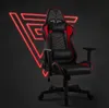 A gaming chair is shown in front of a neon red graphic. Produktbild-Vorschau
