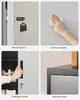 A collage of four images showcasing different features of a metal cabinet. Produktbild-Vorschau