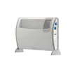 A white and gray electric heater with two blue knobs on the side, shown on a white background. Produktbild-Vorschau