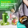 A person is using a hand blender to make a smoothie, with a finished smoothie in a glass next to it. Produktbild-Vorschau