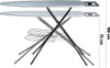 A gray ironing board with black legs and a wire rack underneath, shown against a white background. Dimensions are indicated by text on the right side. Produktbild-Vorschau