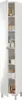 A tall, narrow white cabinet with its doors open, revealing several shelves stocked with various bathroom items. Produktbild-Vorschau