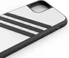Close-up of a white iPhone case with black Adidas stripes. Anteprima dell’immagine prodotto