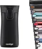 A black Contigo travel mug is shown on the left, with a display of multiple other colored travel mugs on the right. Anteprima dell’immagine prodotto