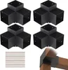 A set of four black metal pergola corner connectors and a pile of screws are displayed against a white background. A close-up of one connector attached to wooden beams is shown in the bottom right corner. Náhled obrázku produktu