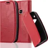 A red flip case for a mobile phone is shown, with the phone partially inserted into the case. Náhled obrázku produktu