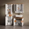 A bathroom vanity set with a tall cabinet, a medicine cabinet, and a sink vanity against a textured wall. Anteprima dell’immagine prodotto