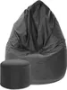 A dark gray bean bag chair and a matching ottoman are shown against a white background.