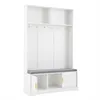 A white hall tree with a bench and storage compartments. Anteprima dell’immagine prodotto