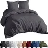 A dark gray duvet cover and pillow set is displayed prominently, with a row of other colored duvet cover and pillow sets shown below. Produktbild-Vorschau