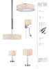 A collage of different lighting fixtures, including a pendant light, a wall lamp, and two table lamps, with accompanying product specifications and details. Náhled obrázku produktu
