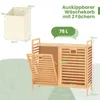 A diagram showing a laundry basket with dimensions and features, alongside a separate laundry hamper. Podgląd zdjęcia produktu