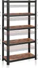 A black metal shelving unit with five brown wood-look shelves against a white background. Náhled obrázku produktu