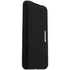 A black leather flip case for a smartphone, shown from the side. Náhľad obrázku produktu