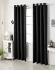 A room interior with black curtains covering a window, a white cabinet with decorative items, and a table with a framed picture. Produktbild-Vorschau