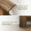 Close-up shots of a wooden console table with text highlighting its features. Podgląd zdjęcia produktu