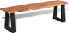 A live-edge wooden bench with black metal legs on a white background. Anteprima dell’immagine prodotto