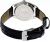 The back of a watch with a black leather strap. Produktbild-Vorschau