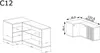 Diagrams and dimensions of a corner cabinet. Produktbild-Vorschau