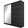 A black wardrobe with a mirrored door and silver accents, shown from a three-quarter angle against a white background. Produktbild-Vorschau