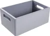A gray wooden storage box with handles, shown from a slightly elevated angle against a white background. Produktbild-Vorschau