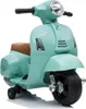 A teal colored toy Vespa scooter with a brown seat, shown from the front-left. Podgląd zdjęcia produktu