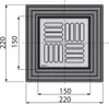 A top-down technical drawing with dimensions of a square drain grate. Produktbild-Vorschau