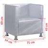 A white faux leather armchair with dimensions indicated by measurement lines and text. Anteprima dell’immagine prodotto