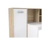 A close-up view of a desk with a cabinet and shelves. Produktbild-Vorschau