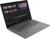 A gray Lenovo laptop is shown from a diagonal angle, open and displaying video editing software on its screen. Produktbild-Vorschau