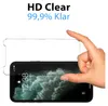 A hand is holding a screen protector over an iPhone screen. Produktbild-Vorschau