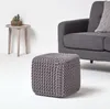 HOMESCAPES Pletená kostka na sezení, 100% bavlna, šedá Náhled obrázku produktu 2