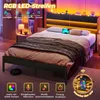 AODEMOKO Bett 140X190cm mit LED Beleuchtung, Metallbett mit Produktbild-Vorschau 6