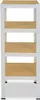 A white metal shelving unit with four wooden shelves, shown from the front against a white background. Anteprima dell’immagine prodotto