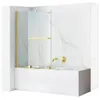 A modern bathroom corner with a bathtub, shower screen, and gold fixtures. Produktbild-Vorschau