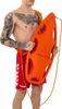 A man is holding an orange rescue buoy. Produktbild-Vorschau