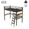 A loft bed with a desk and shelves, shown with dimensions. Produktbild-Vorschau