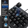 A close-up marketing image of a mechanical gaming keyboard with a detached keycap and diagrams illustrating its features. Voir les images du produit