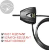 A close-up shot of a black cable lock with a weather icon and text describing its features. Podgląd zdjęcia produktu