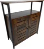 A dark brown wooden cabinet with black metal legs and a shelf on top, shown against a white background. Produktbild-Vorschau