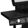Close-up view of a black gas grill with a silver control knob and some text labels. Produktbild-Vorschau