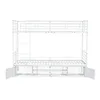 A white metal bunk bed with storage cabinets and shelves underneath, shown from the front against a white background. Anteprima dell’immagine prodotto