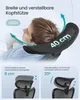 A person is shown relaxing in an ergonomic office chair, with a focus on the adjustable headrest. Produktbild-Vorschau