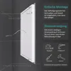 A diagram showing the installation and features of a bathroom mirror with LED lighting. Produktbild-Vorschau