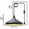 A diagram showing the dimensions of a black pendant lamp with a gold interior. Produktbild-Vorschau