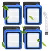Four vacuum cleaner filters and a cleaning brush are arranged in a collage against a white background. Green leaves are scattered around the filters, suggesting freshness or a natural element. Produktbild-Vorschau